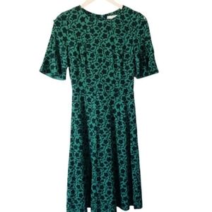 Boden Green Black Floral Short Sleeve Midi Dress 2R